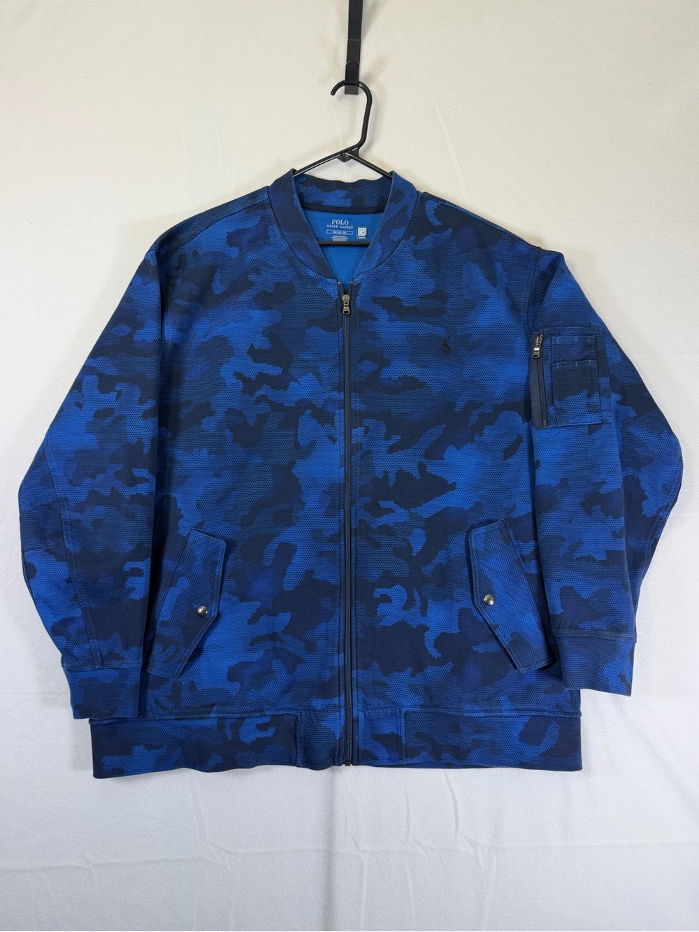 Polo Ralph Lauren Jacket Men 3XL Big 3XB Blue Camo Double Knit Flight Bomber